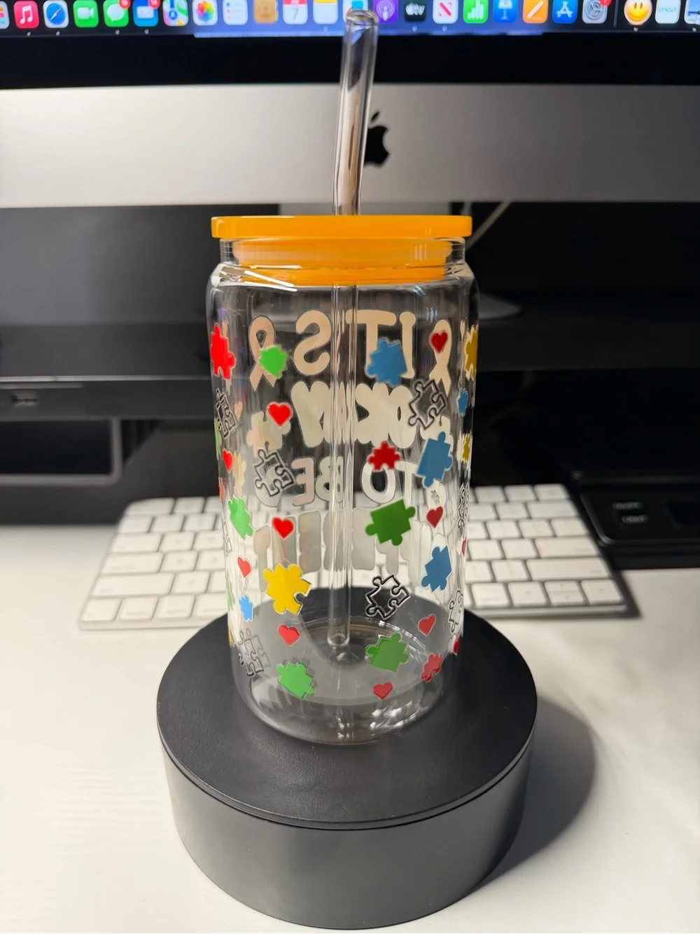 Bright Colorful 'It's Okay To Be Different' Glass Tumbler.